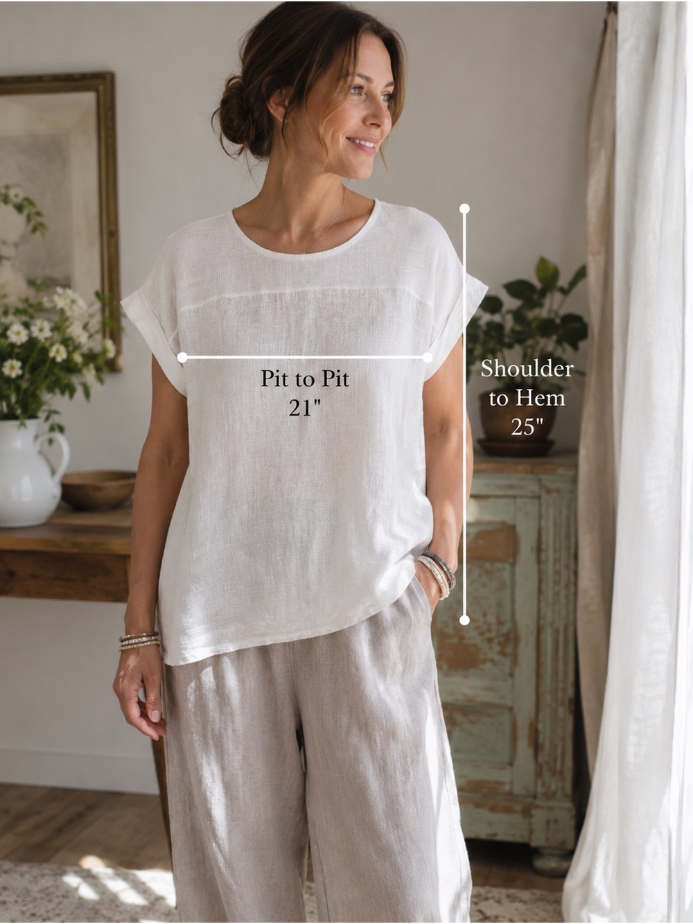 Women’s Lightweight White Linen Tee - White